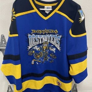 Disneyland Donald’s Destroyers Blue Sewn Hockey Jersey Kids XL